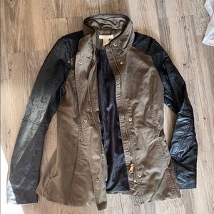 H&M olive green and faux black leather jacket US4